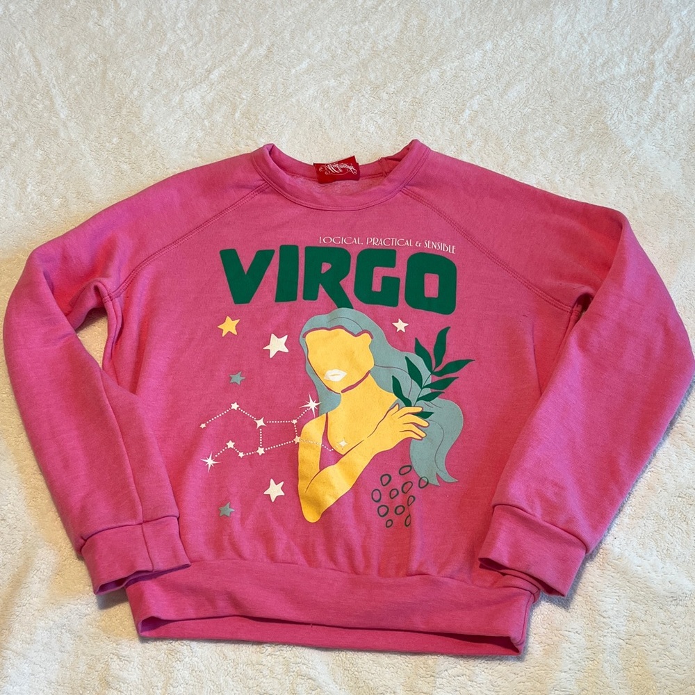Midnight Rider Pink Crew Neck Sweatshirt Virgo Astrology Graphic Print Size XS